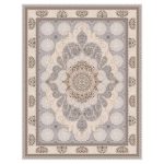 فرش ماشینی مه ترنج طرح چکاوک زمینه نقره ای