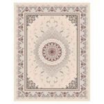 فرش ماشینی مه ترنج طرح دالریس زمینه کرم