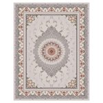 فرش ماشینی مه ترنج طرح دالریس زمینه نقره ای