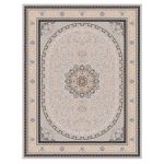 فرش ماشینی مه ترنج طرح ثمین زمینه نقره ای