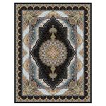 فرش ماشینی مه ترنج طرح آراد زمینه سرمه ای 1000 شانه