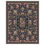 فرش ماشینی مه ترنج طرح باغ بهرنگ زمینه سرمه ای 1000 شانه