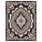 فرش ماشینی مه ترنج طرح باغ ملک زمینه سرمه ای 1000 شانه