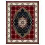 فرش ماشینی مه ترنج طرح چکاوک زمینه لاکی 1000 شانه