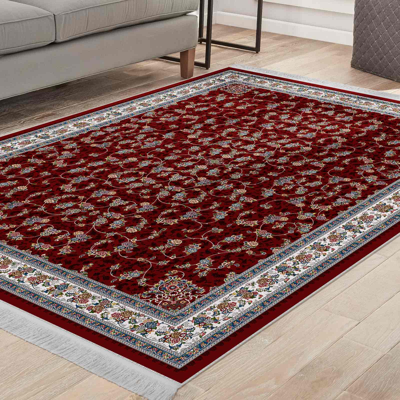 فرش ماشینی مه ترنج طرح گیلدا زمینه لاکی 1000 شانه فرش ماشینی مه ترنج طرح گیلدا زمینه لاکی 1000 شانه