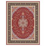 فرش ماشینی مه ترنج طرح گوهران زمینه لاکی 1000 شانه