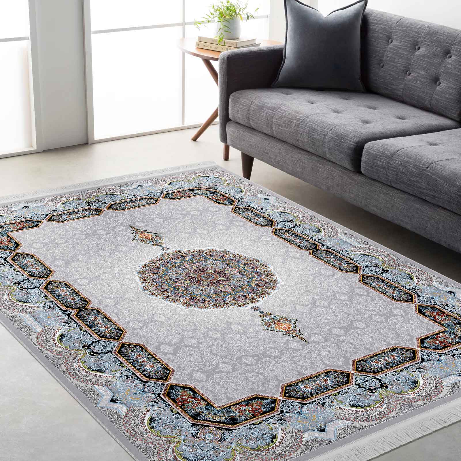 فرش ماشینی مه ترنج طرح هالیدی زمینه فیلی 1000 شانه