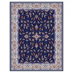 فرش ماشینی مه ترنج طرح لی رز زمینه سرمه ای 1000 شانه