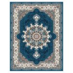 فرش ماشینی مه ترنج طرح نقش جهان زمینه آبی 1000 شانه