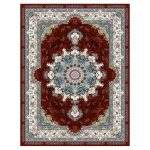 فرش ماشینی مه ترنج طرح نقش جهان زمینه لاکی 1000 شانه