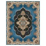 فرش ماشینی مه ترنج طرح پانیذ زمینه آبی 1000 شانه