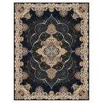 فرش ماشینی مه ترنج طرح نقش پانیذ سرمه ای 1000 شانه