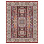 فرش ماشینی مه ترنج طرح شمس زمینه لاکی 1000 شانه