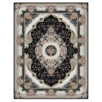 فرش ماشینی مه ترنج طرح سوگند زمینه سرمه ای 1000 شانه