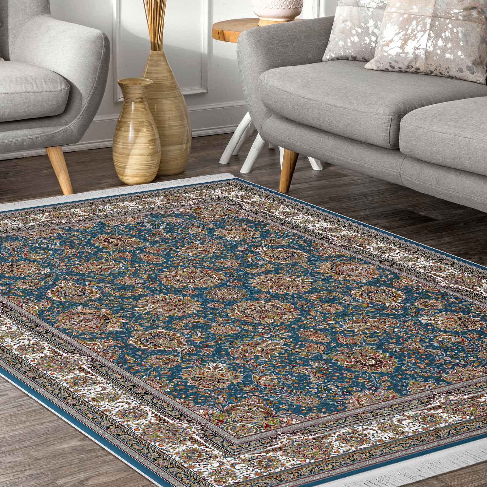 فرش ماشینی مه ترنج طرح یاشار زمینه آبی 1000 شانه فرش ماشینی مه ترنج طرح یاشار زمینه آبی 1000 شانه