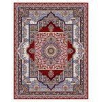 فرش ماشینی مه ترنج طرح زرنگار زمینه لاکی 1000 شانه