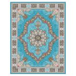 فرش ماشینی مه ترنج طرح کارینا زمینه آبی 1000 شانه