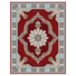 فرش ماشینی مه ترنج طرح کارینا زمینه لاکی 1000 شانه