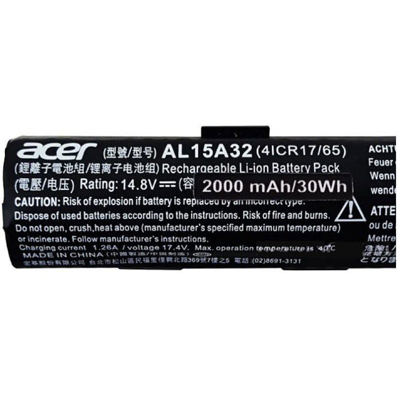 باتری لپ تاپ ایسر Aspire E5-575_4Cell_AL15A32 مشکی داخلی-30 وات ساعت