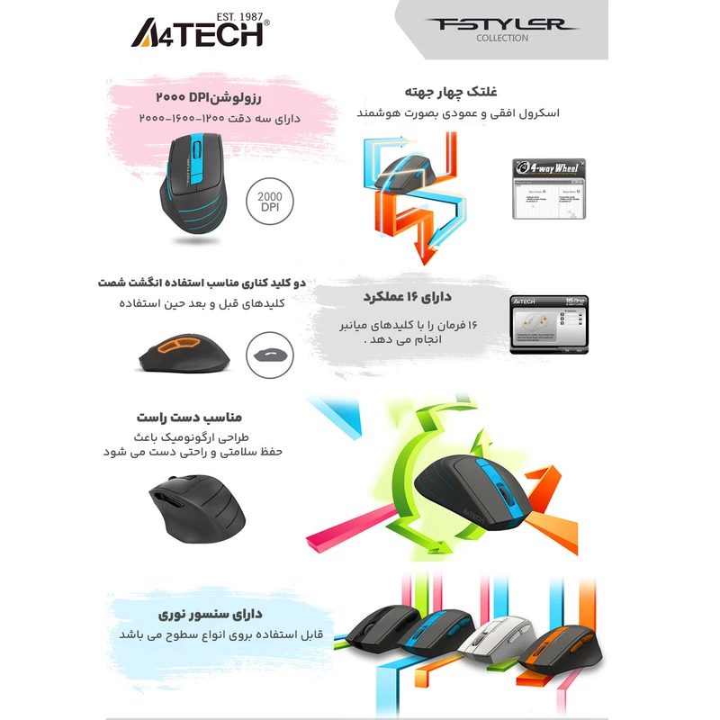 ماوس بی سیم ای فورتک مدل A4Tech FStyler FG30S