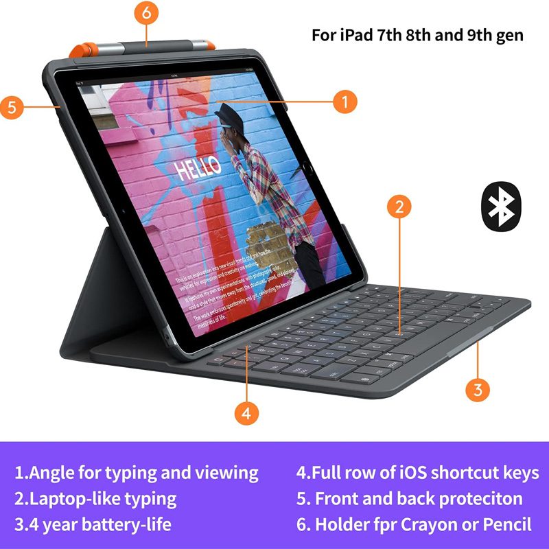 کیبورد کاور بی‌سیم لاجیتک مدل Logitech Slim Folio مخصوص آیپد 7-8-9