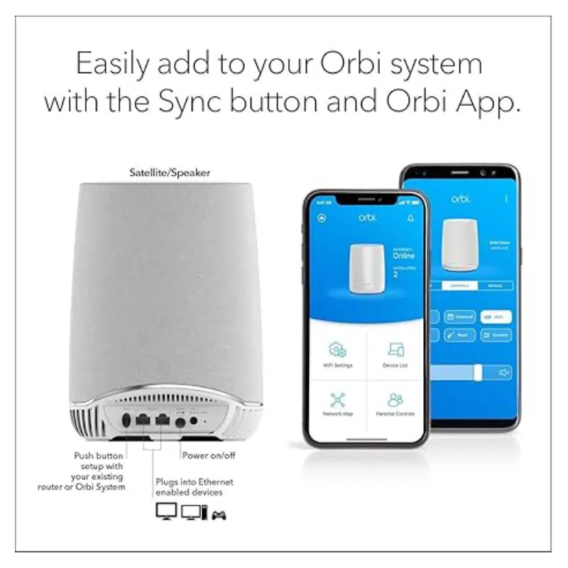 بلندگوی هوشمند Orbi سه بانده و توسعه‌دهنده وای‌فای مش مدل Orbi Voice RBS40V