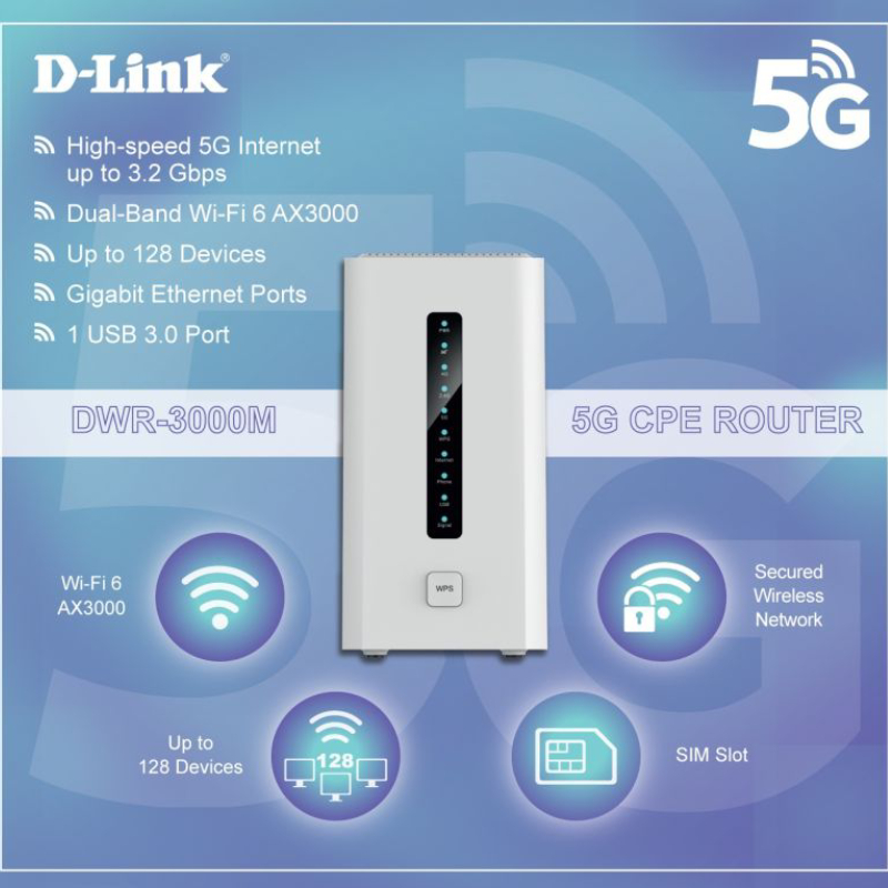 مودم روتر گیمینگ 4G/5G دی لینک AX3000 مدل D-Link DWR-3000M CPE 5G