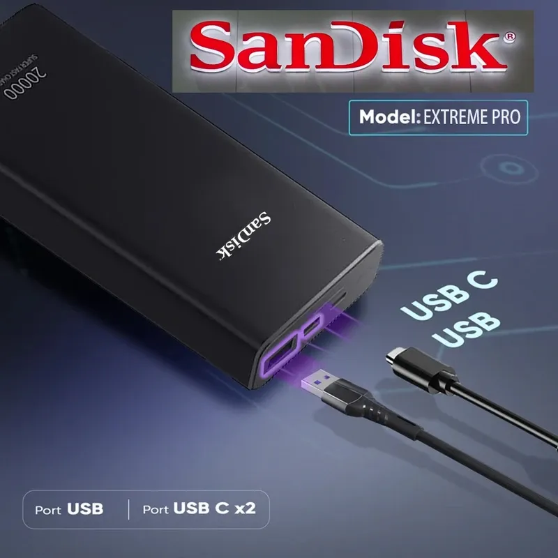پاوربانک 25 وات سن دیسک مدل EXTREME PRO Super Fast ظرفیت 20000 میلی آمپر