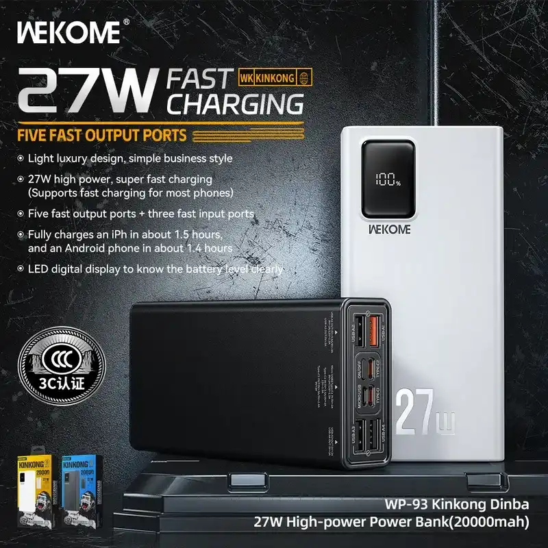 پاوربانک ویکام مدل WP 93 27W Super fast ظرفیت 20000 میلی آمپر ساعت
