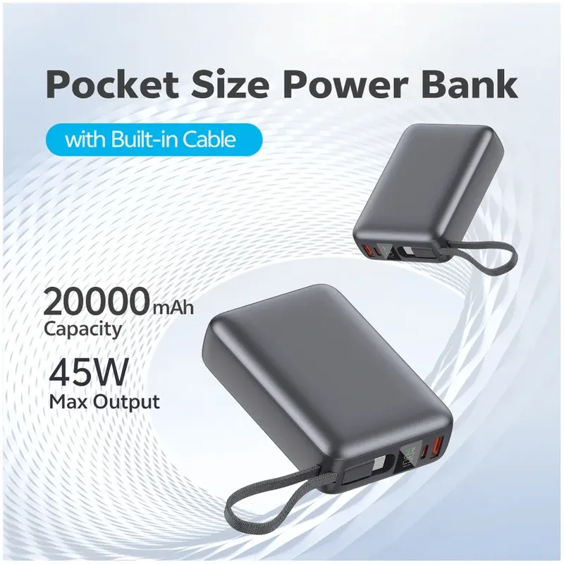 پاوربانک 45 وات کیو سی وای مدل PB20A ظرفیت 20000 میلی‌آمپر ساعت