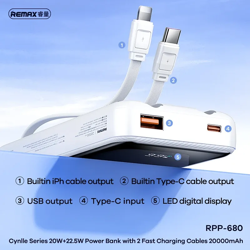 پاوربانک ریمکس مدل RPP 680 ظرفیت 20000 میلی آمپر ساعت