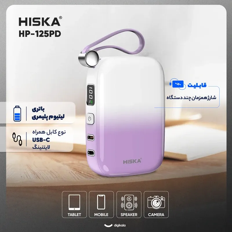 پاوربانک 22.5 وات هیسکا مدل HP 125PD ظرفیت 10000 میلی آمپر ساعت