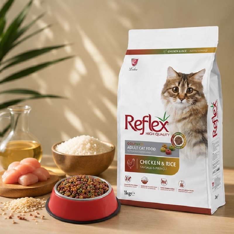 غذای خشک گربه مولتی کالر با طعم مرغ و برنج رفلکس 1 کیلوگرم Reflex Multicolor Cat Dry food
