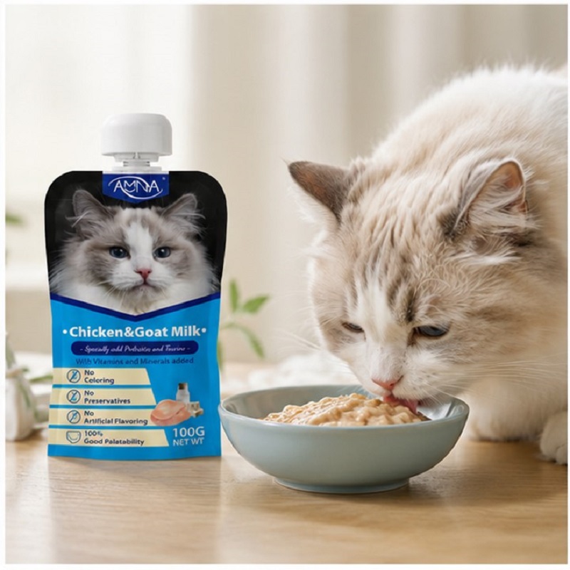 پودینگ گربه آمنا با طعم مرغ و شیر بز 100 گرم Amna Cat Pouch