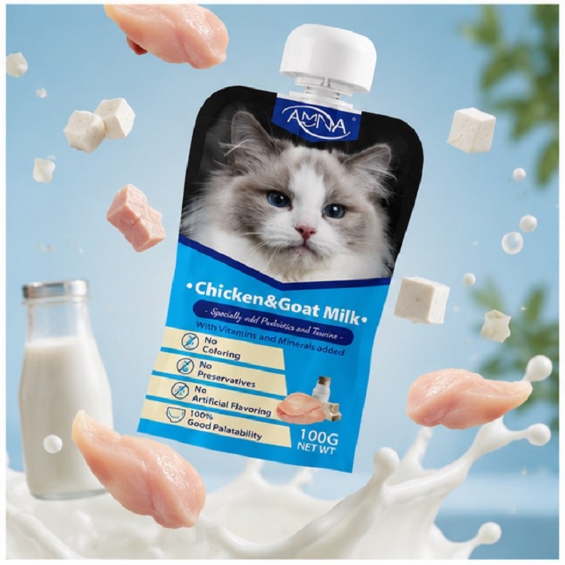 پودینگ گربه آمنا با طعم مرغ و شیر بز 100 گرم Amna Cat Pouch