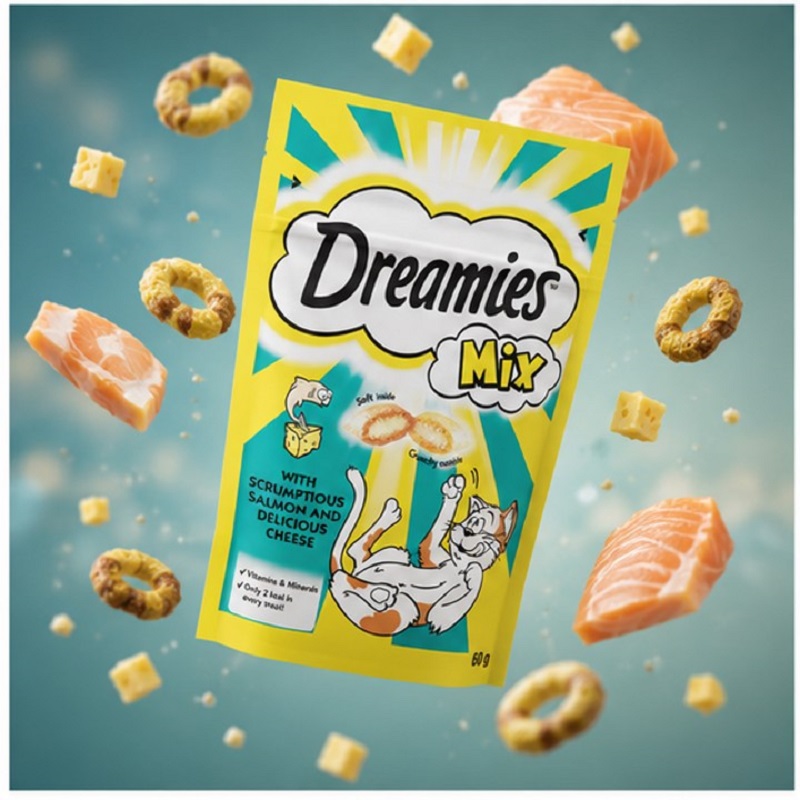 تشویقی دریمیز گربه با طعم ماهی سالمون و پنیر 60 گرم Dreamies Cat Snack