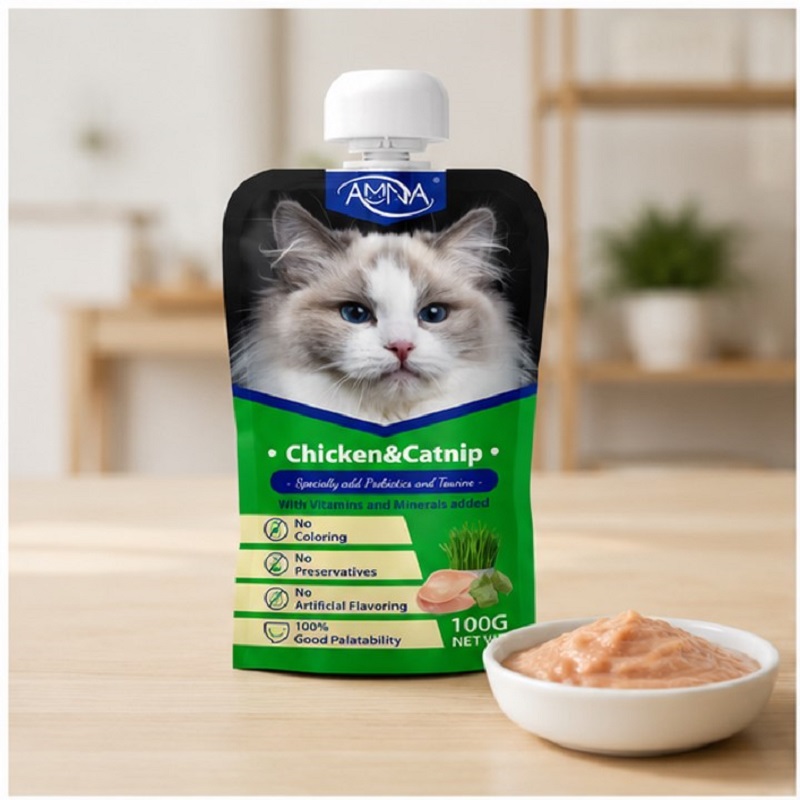 پودینگ گربه آمنا با طعم مرغ و کت نیپ 100گرم Amna Cat Pouch