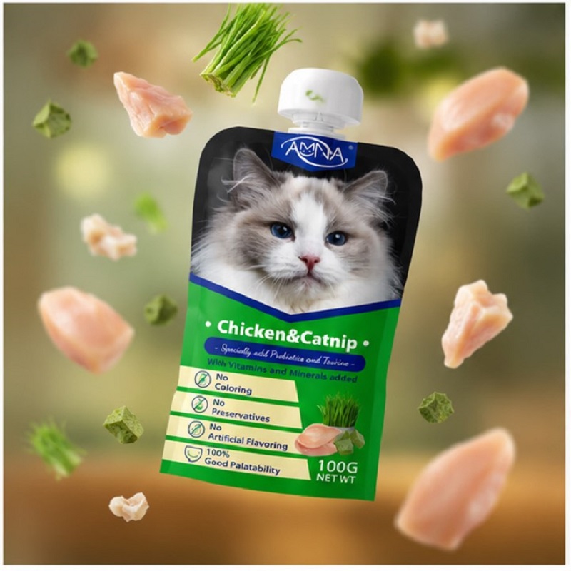 پودینگ گربه آمنا با طعم مرغ و کت نیپ 100گرم Amna Cat Pouch