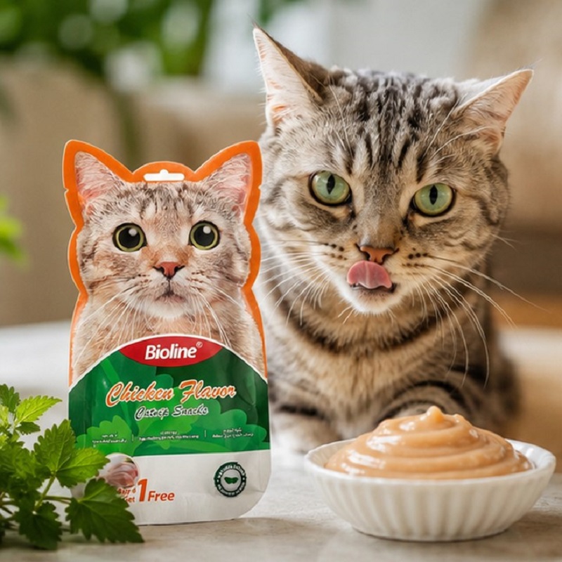 بستنی گربه بایولاین طعم مرغ 5 عددی Bioline Creamy