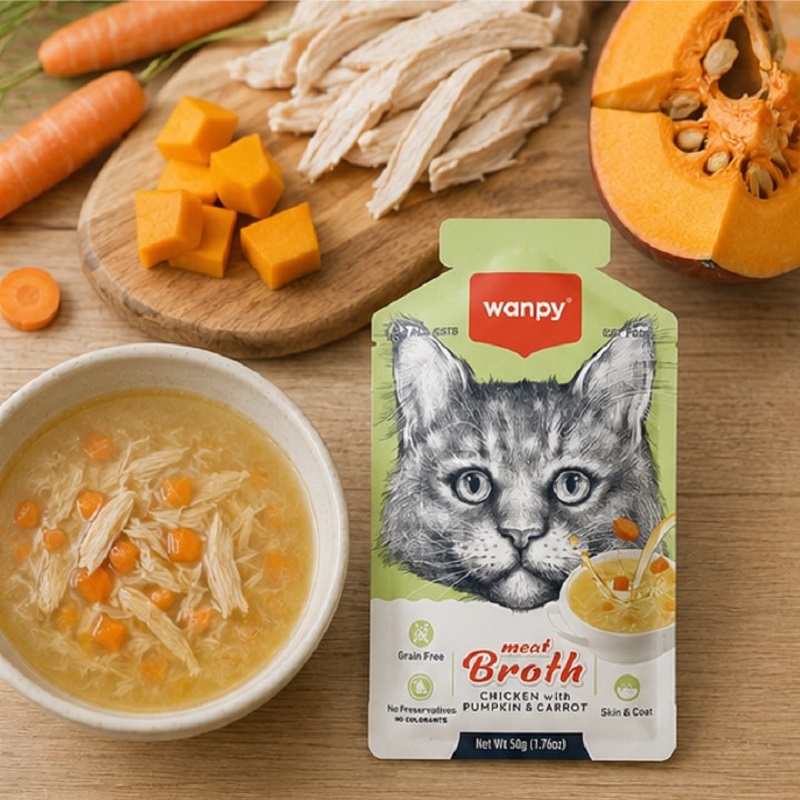 سوپ گربه با طعم مرغ به همراه هویج و کدو حلوایی ونپی 50 گرم Wanpy Soup