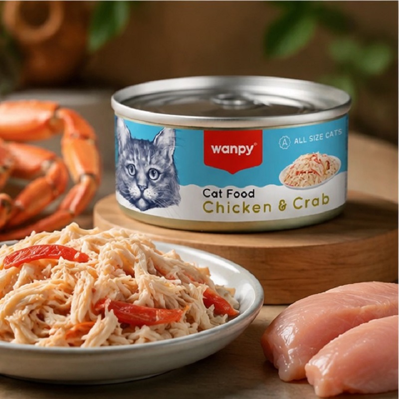 کنسرو گربه ونپی با طعم مرغ و خرچنگ 95 گرم Wanpy Canned