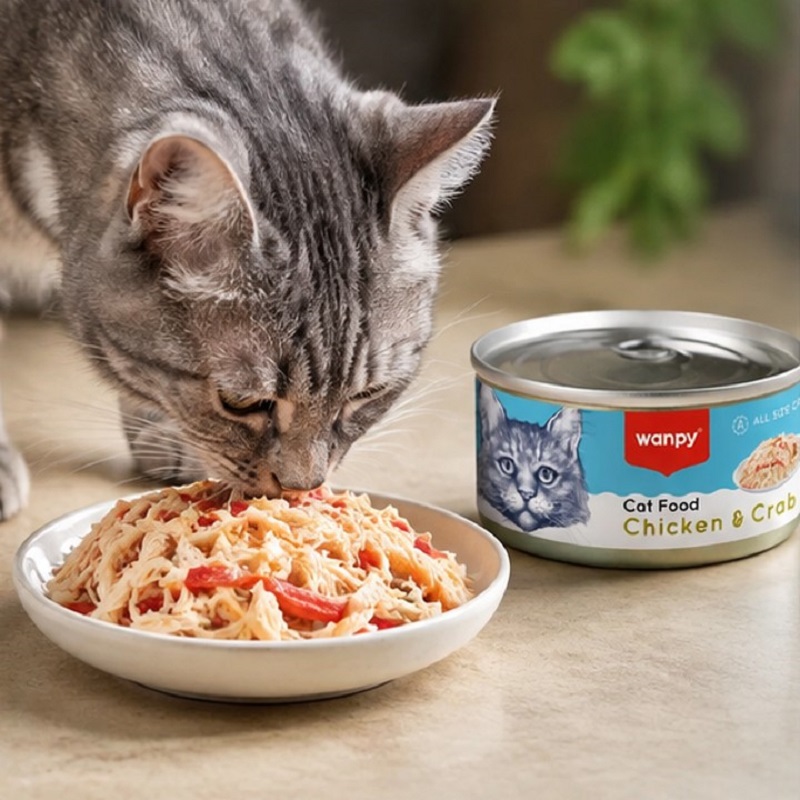 کنسرو گربه ونپی با طعم مرغ و خرچنگ 95 گرم Wanpy Canned