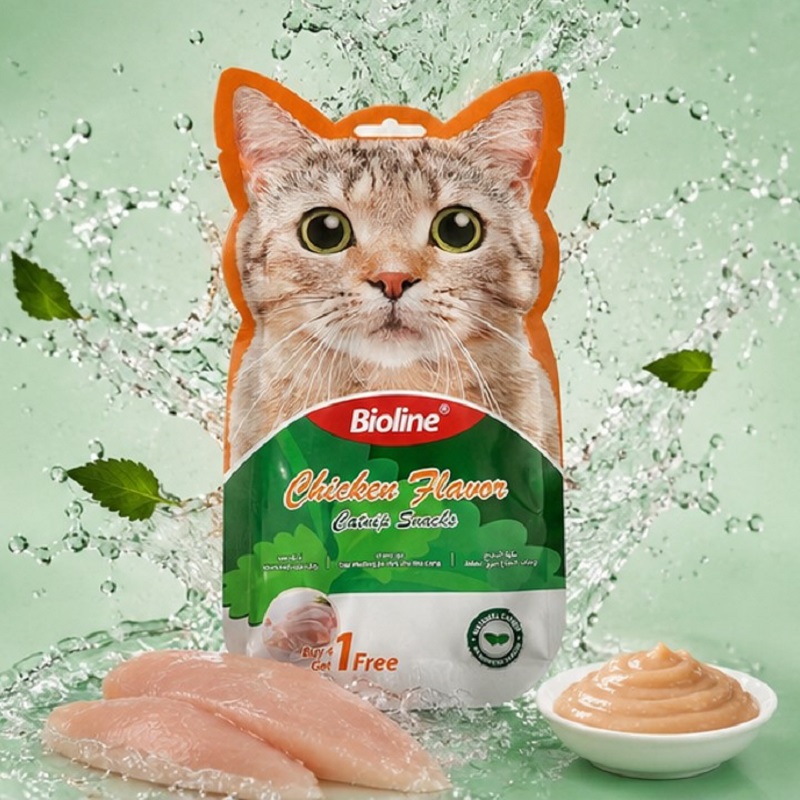 بستنی گربه بایولاین طعم مرغ 5 عددی Bioline Creamy