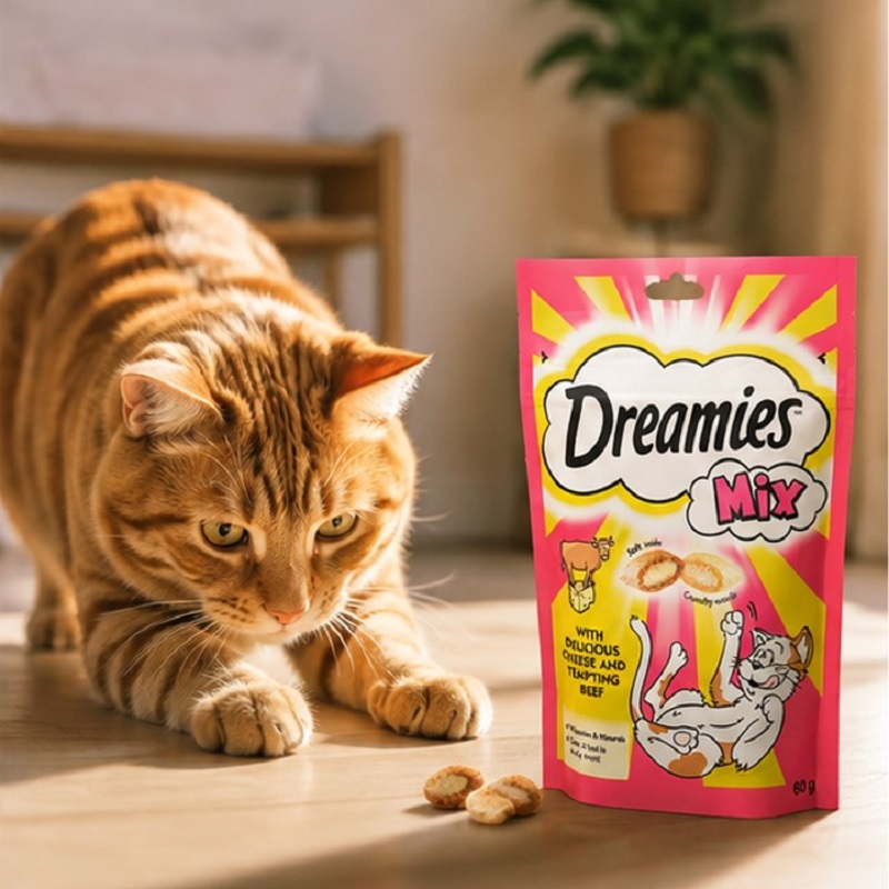 تشویقی دریمیز گربه با طعم گوشت و پنیر 60 گرم Dreamies Snack