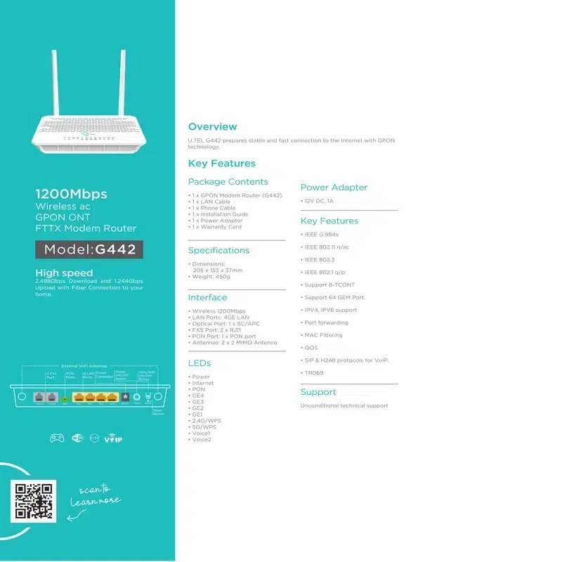 مودم فیبر نوری یوتل مدل G442