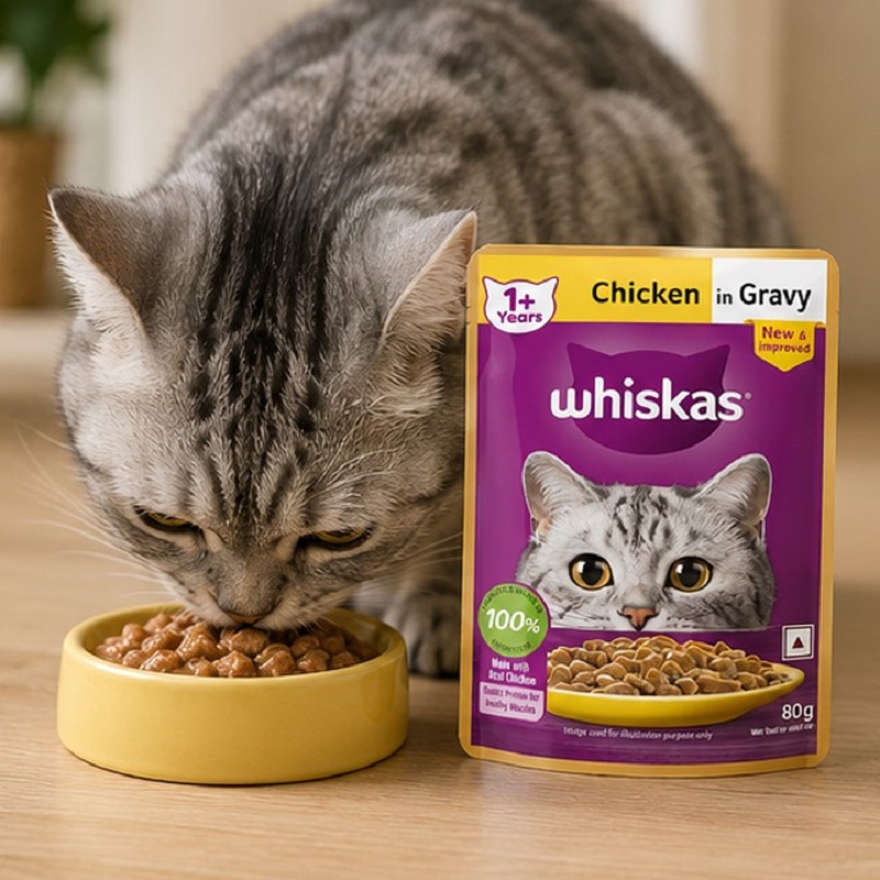 پوچ گربه بالغ ویسکاس با طعم تکه های مرغ در سس ویسکاس 85 گرم Whiskas Pouch