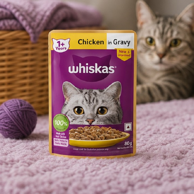 پوچ گربه بالغ ویسکاس با طعم تکه های مرغ در سس ویسکاس 85 گرم Whiskas Pouch