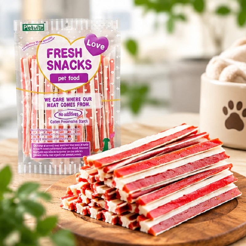 تشویقی سگ گوشتی نرم با طعم مرغ و ماهی 160 گرم Petvita Snack