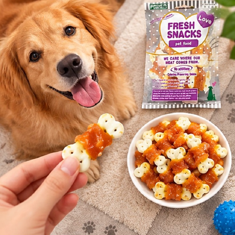 تشویقی سگ مدل بیسکوییتی با دورپیچ مرغ پت ویتا 160 گرم Petvita Snack